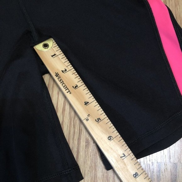 Bebe Sports Black biker shorts Logo Back Pink orange Stripes Size Medium M - Picture 7 of 7